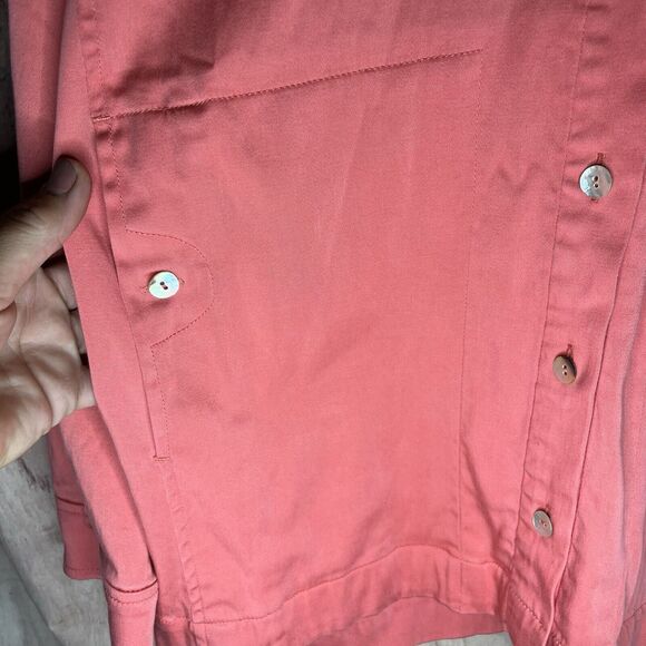 Soft Surroundings Women's Size Large Thelma Tencel Shirt Coral Pink Button Up - Picture 7 of 10
